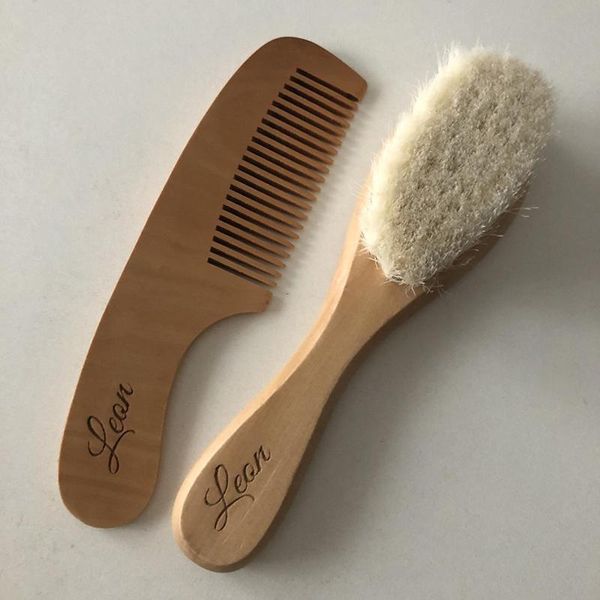 

personalized baby hair brush soft goat bristles scalp massager brush, woollen gift for born infant party favor