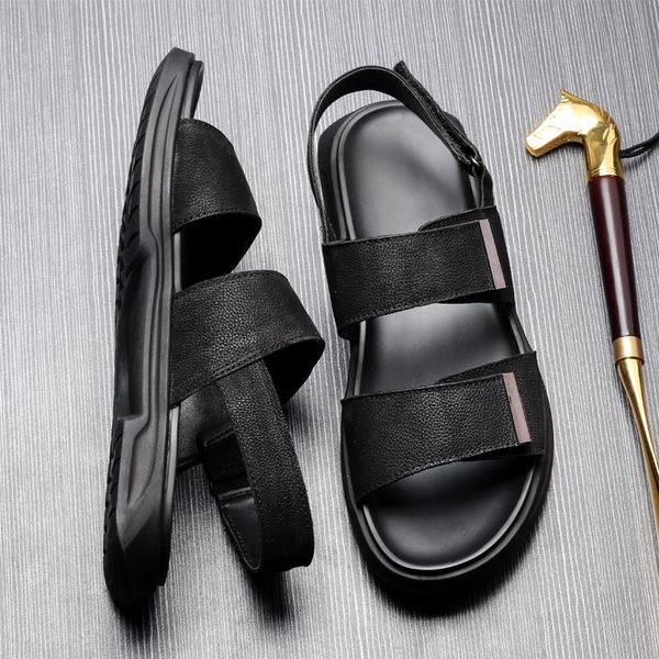 

slippers men's sandals summer man 30-35 years old personality fashion soft sole driving men's shoes ventilation trend 1bj8, Black