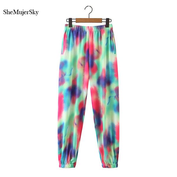 

women's pants & capris shemujersky women multi color tie dye printed elastic waist band pant 2021 autumn trousers, Black;white