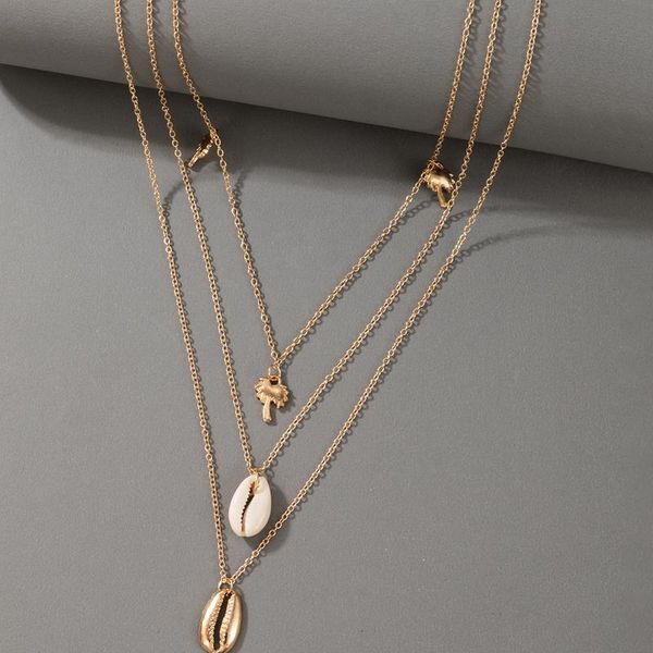 

pendant necklaces tocona multilayer shell necklace for women girls gold color coconut tree choker summer vacation jewelry 17579, Silver