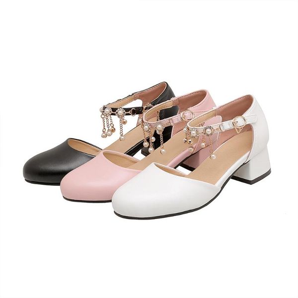 

dress shoes med female sandal 2021 summer large size block heels buckle strap medium girls spring beige closed big chunky fashion, Black