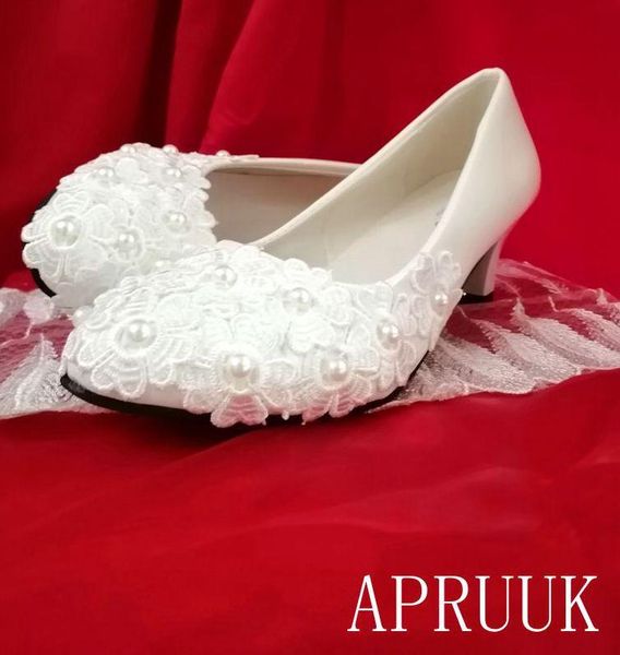 

dress shoes lace med heel white pumps for bride ladies bridal wedding middle handmade plus size 41 42 woman's, Black