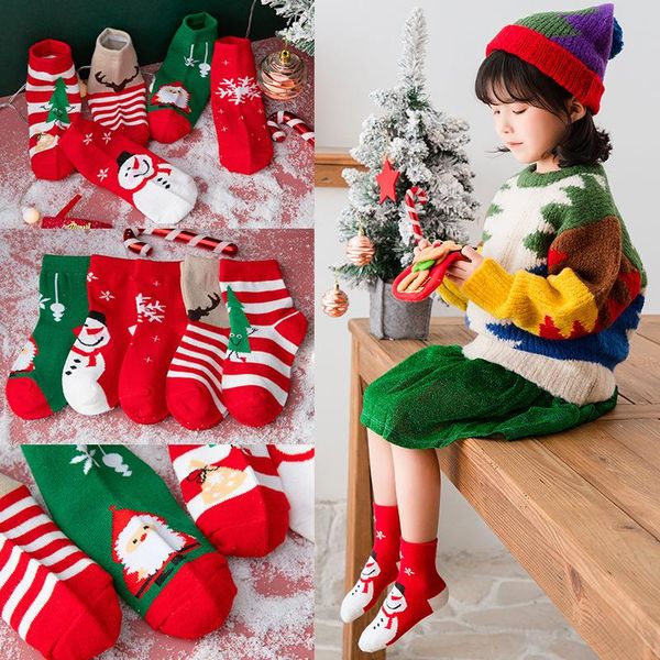 

socks 5 pair children's boys and girls cartoon red christmas student baby kids wholesale, Pink;yellow