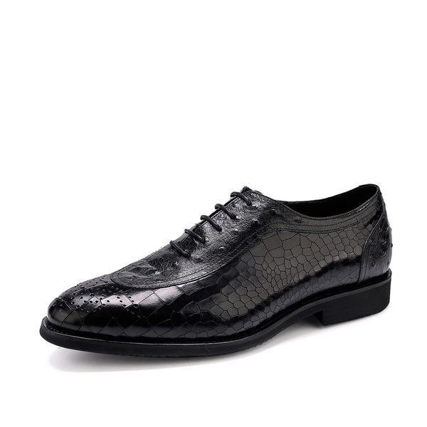 

luxury mens brogue oxfords dress shoes genuine cow leather crocodile pattern lace up male formal wedding party us 11.5, Black