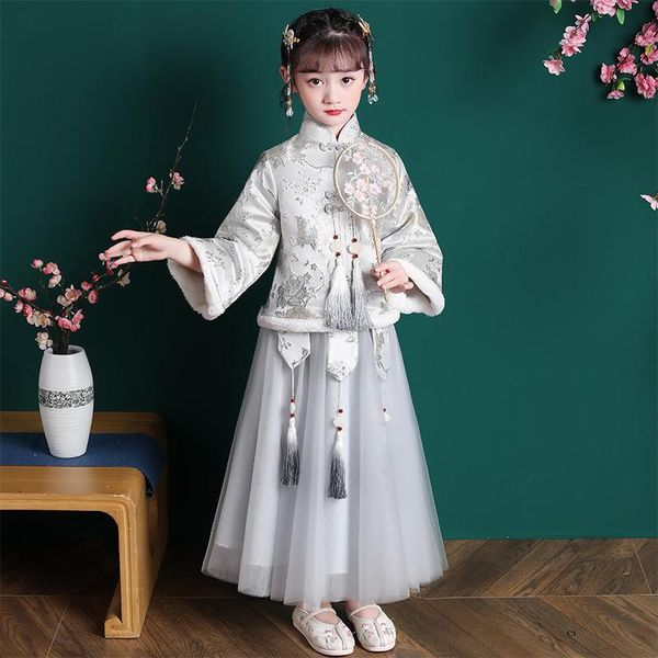 

ethnic clothing autumn and winter girls' hanfu tang costume ru skirt super immortal thickened year's flower children's wear p, Red
