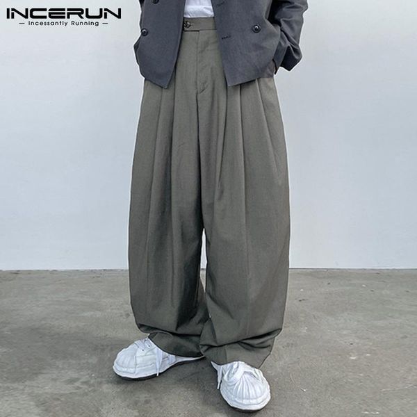 

men's pants incerun stylish casual style hansome all-match simple pantalons streetwear loose solid pleated wide leg s-5xl 2021, Black