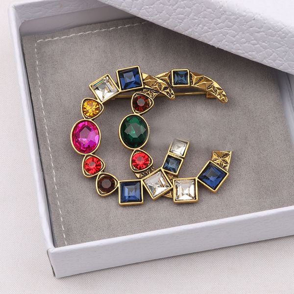 

luxury women designer brand letter brooches 18k gold plated inlay colorful crystal rhinestone flower jewelry brooch pearl pin marry christma, Gray