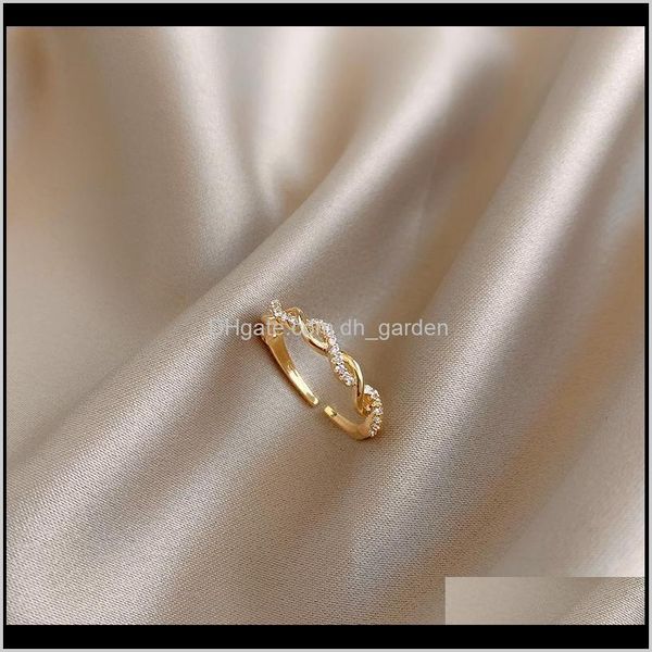 

rings fashion jewelry high-end exquisite copper inlaid zircon hollow twisted ring elegant temperament womens index finger open cluster drop, Golden;silver