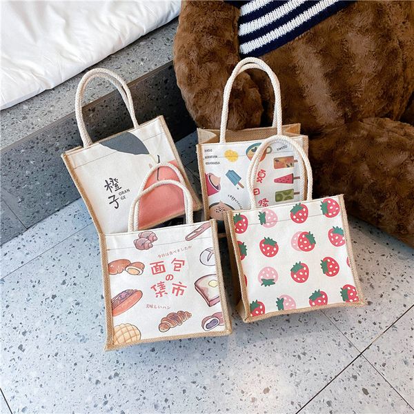 

new bento fashion personalized pattern canvas bag kids's bags portable bento bags office worker handbag cute lunch box bag, Black