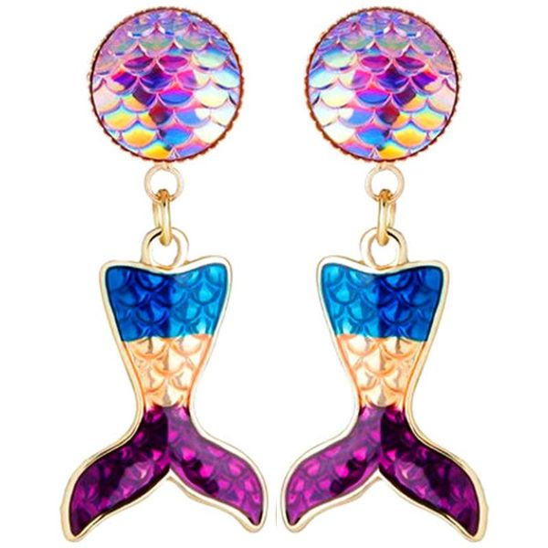 

dangle & chandelier 1pcs vintage mermaid earrrings multicolor alloy shinny tail drop earring wedding jewelry earrings for women, Silver