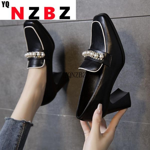 

dress shoes 2022 african woman shoe slip on beige high heels chunky sandals lace-up square toe pumps shallow mouth mary jane latest, Black