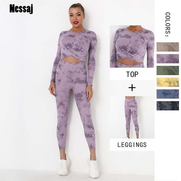 

women's two piece pants women super elastic two-piece tie-dye fitness suit feeling naked sanding exercise long-sleeved gym suits, White