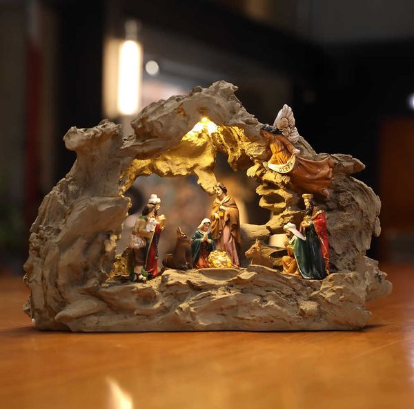 Zayton Doğum Sahnesi Seti Noel Hediyesi Kutsal Aile Heykeli İsa Mesih İsa Mary Joseph Katolik Heykelcik Noel Süs Ev Dekorasyonu 210607