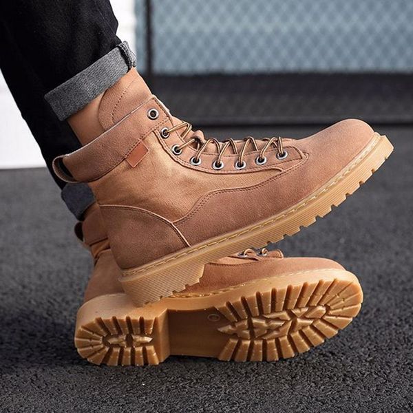 

boots men's 2021 leather comfortable winter shoes male motorcycle men ankle oxfords snow work platform, Black