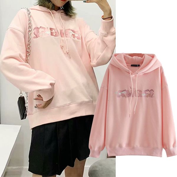 

women's hoodies & sweatshirts women solid color hoodie sweatshirts winter kangaroo pocket ladies pullovers warm hooded jacket wgzu, Black