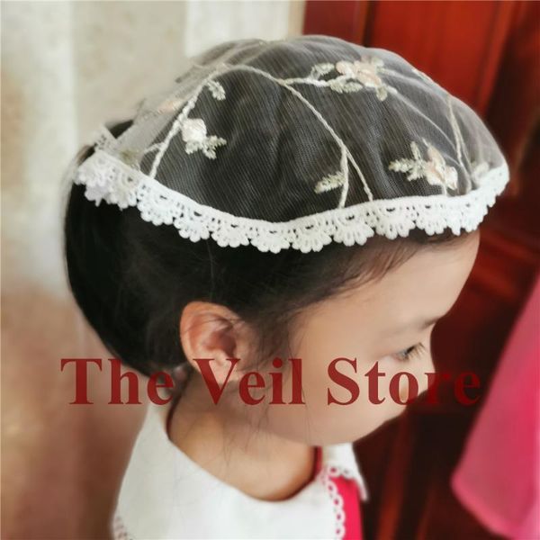 

bridal veils 2 pcs girls lace small catholic mantilla veil for church round child headcovering latin mass velo de novia mantille, Black