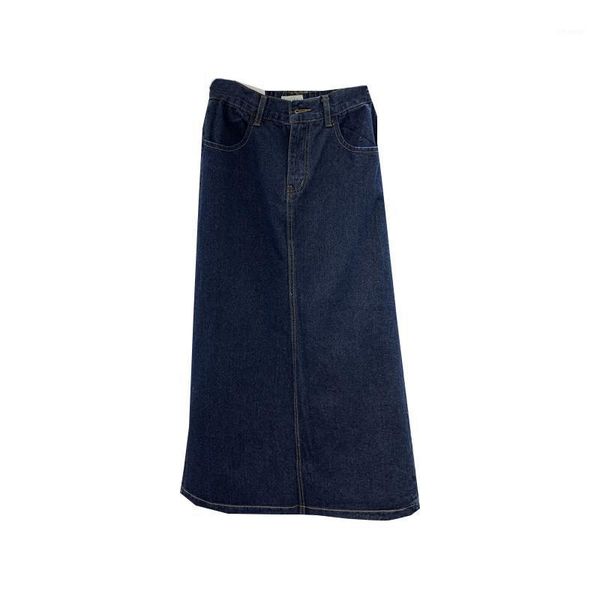 

skirts 2021 spring fashion casual long denim skirt women slim a-line dark blue high waist ns2587, Black
