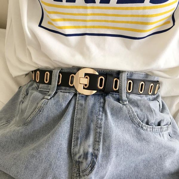

belts 2021 harajuku women punk metal leather belt adjustable black brown single eyelet grommet buckle waistband for jean