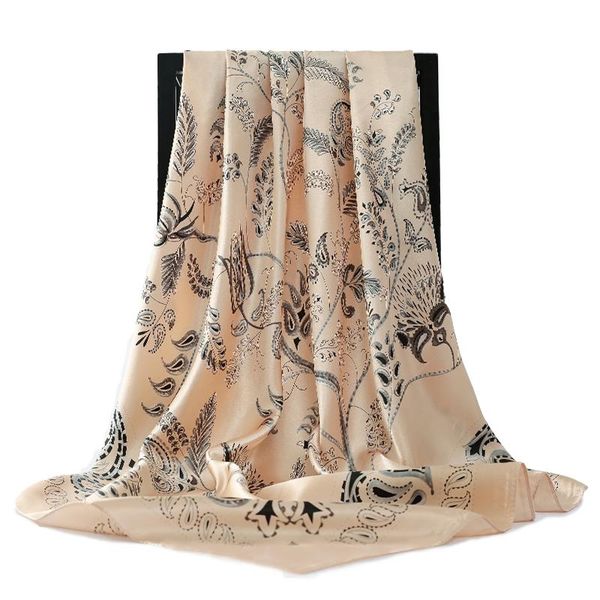 

fashion scarves for women shawl print silk satin scarf female 90cmx90cm square hijab shawls head scarfs ladies, Blue;gray