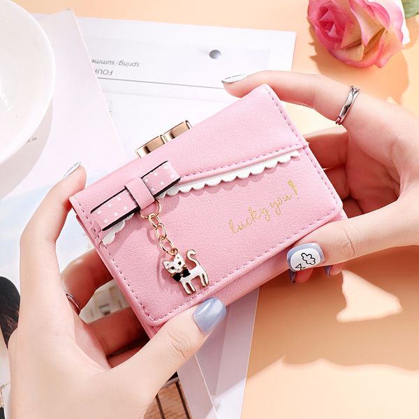 

wallet 2021 women's short small cute korean pu label, Red;black