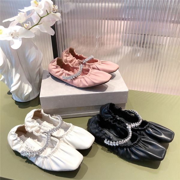 

2021 rhinestone square sandals ballet mary jane flat soft women's shoes french sandal nude white blacks women summer heel, Black