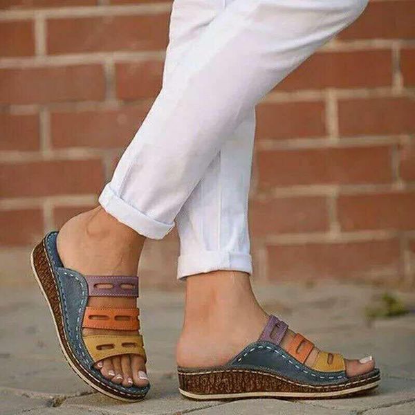 

slippers mixed color shoes women hollow out party sandals ladies slides platform flat sole beach, Black