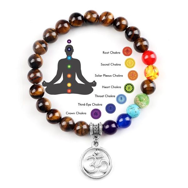 

beaded, strands natural stone 7 chakra bracelet reiki healing yoga beads bracelets om mala pendant for women men meditation jewelry gift ban, Black