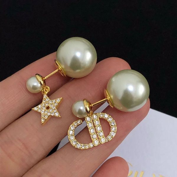 

charms 2021d s925 silver needle letter pearl two earrings star, Golden