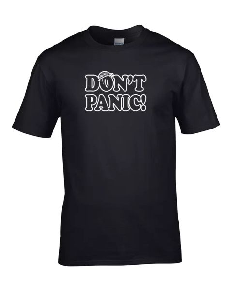 

dont panic- wartime ww2 classic comedy series inspired men's t-shirt, White;black