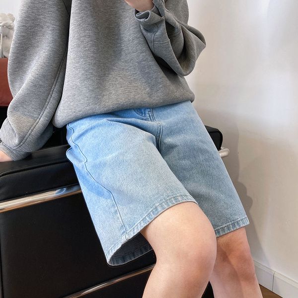 

women's shorts high waist wide leg denim summer 2021 blue casual trousers korean fashion straight pants hovy, White;black