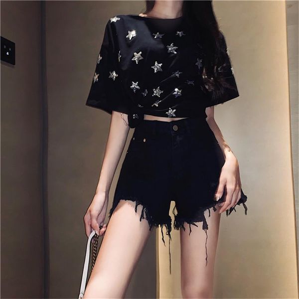 

women's shorts women jeans feminino 2021 plus size casual hole denim summer solid high wasit ropa mujer bottoms 9323, White;black