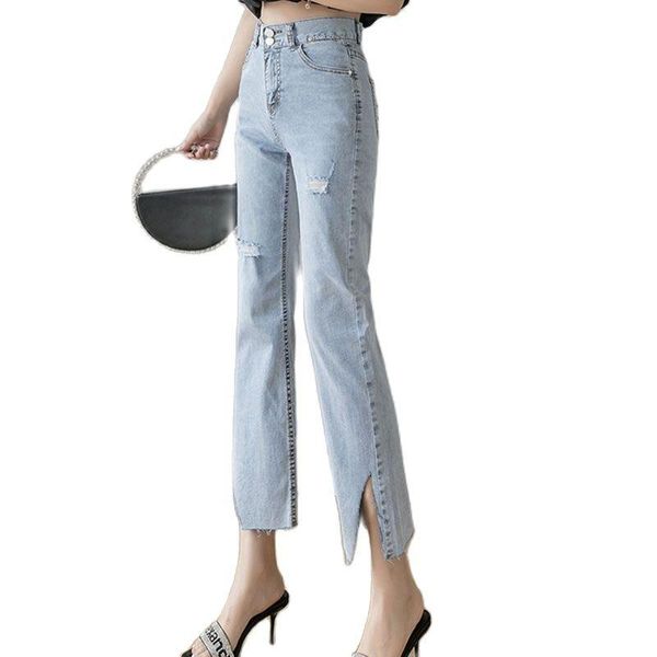 

women's jeans 2021 summer fashion stretch high-waisted casual pants are cut simple and show nine-point leg clothing, Blue