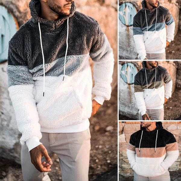 

winter hoodies men furry warm sweatshirt letter embroidery fashion loose brand hoodie men sweatshirts, Black