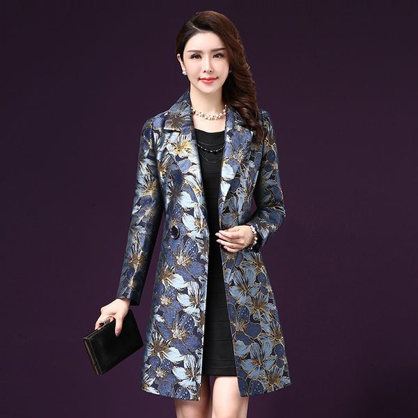 

coats vintage women print trench coat 2021 autumn plus size elegant female windbreaker long sleeve overcoat 5xl, Black