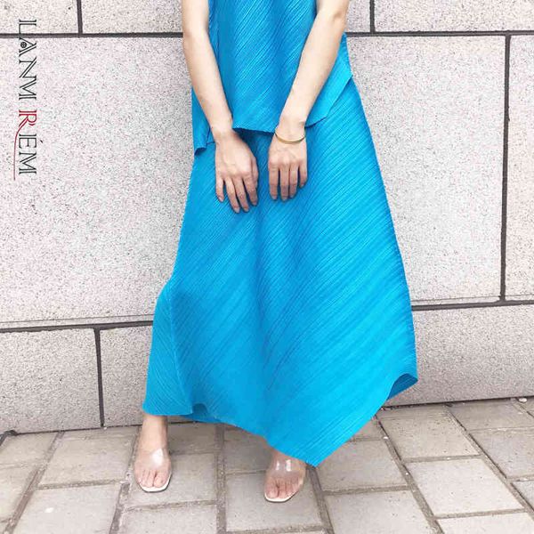 

spring summer skirt casual temperament women loose plus pleated s solid color irregular tc431 210507, Black