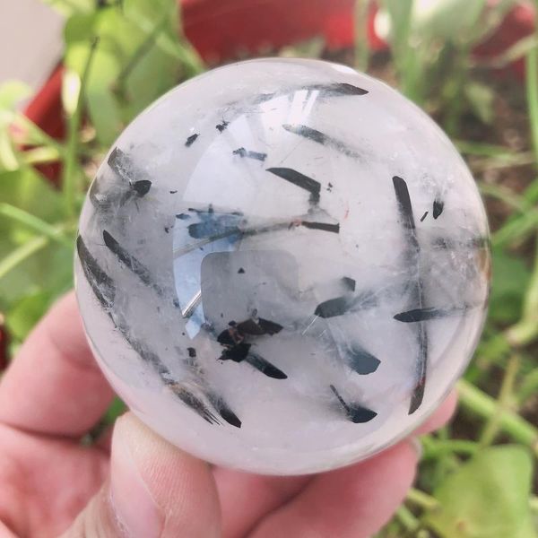 

decorative objects & figurines natural crystal quartz black tourmaline sphere ball energy reiki stone room home office aquarium decoration a