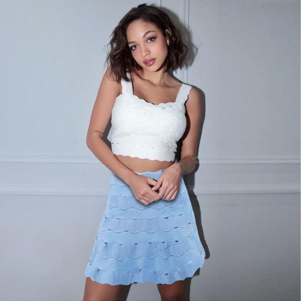 

female summer black style blue rose bandage sweet mesh pencil skirt