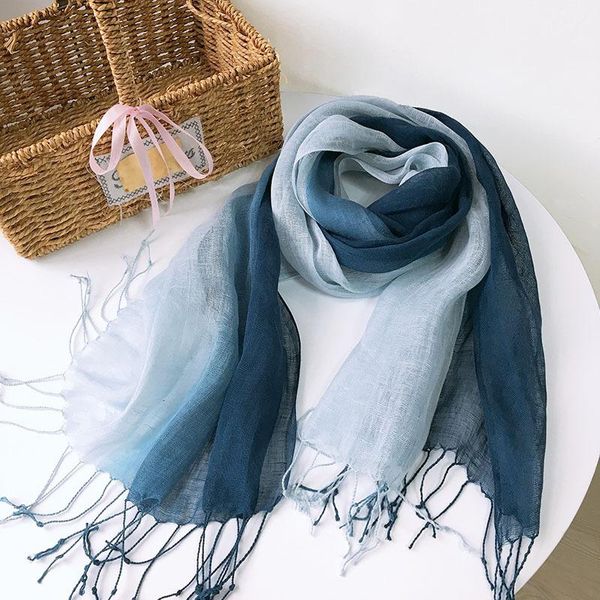 

scarves women scarf summer spring blue gradient striped stole sun-resistant linen wraps 2021 fashion mls013 special, Blue;gray