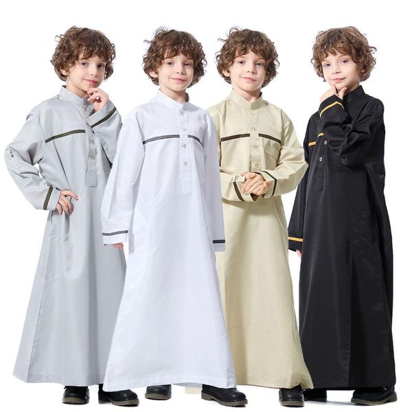 

ethnic clothing autumn muslim kids abaya for boys jubba thobe long sleeves arab teenagers islamic children dubai stripes robe kaftan, Red