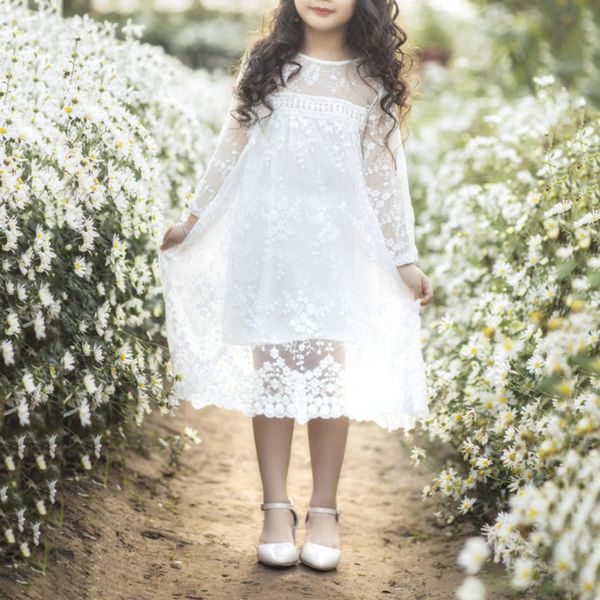 

childrens long sleeve pirncess dress girls white flowers dress teens party tulle lace tutu clothes for kid casual cute clothing, Red;yellow