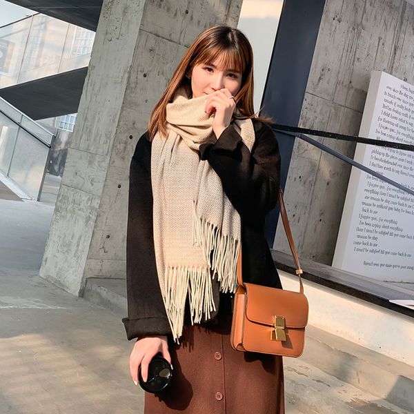 

luxury design straight warm imitation cashmere british college style woven tassel medium long women's shawl, Blue;gray