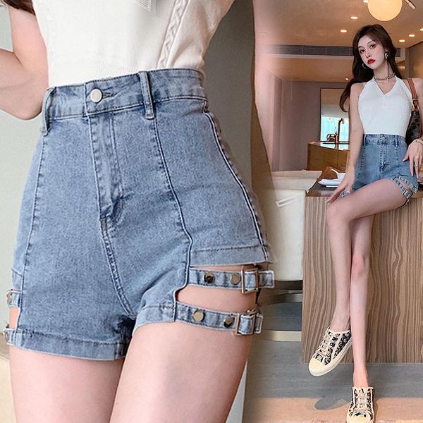 

women's jeans tassel high neck short 2021 street style summer fashion denim shorts push up retro high-end, Blue