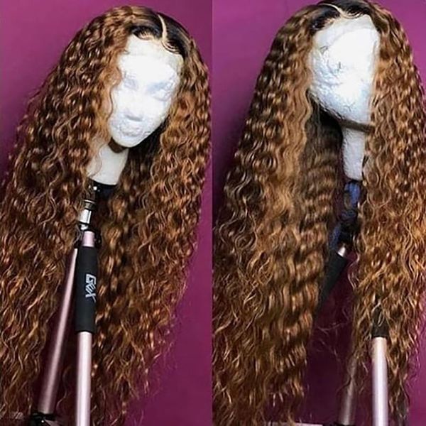 

orange ginger lace front wigs water wave middle part wig 180% density colored human hair sdamey remy t 30inch, Black;brown