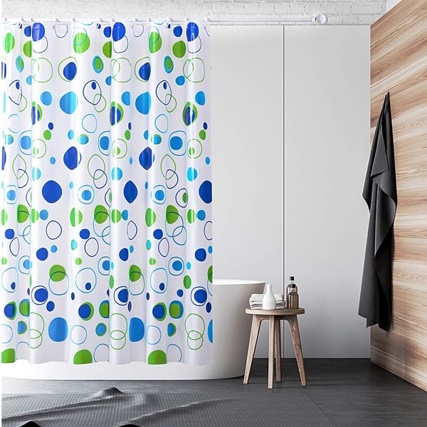 

fenoduao shower curtain, peva waterproof shower curtains with hooks for bathroom, 72x72 inch blue or green circle