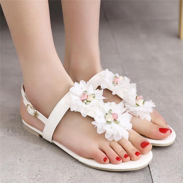 

summer shoes woman sandals casual ankle strap flat sandalias mujer 2021 flowers gladiator beach ladies flip flops, Black