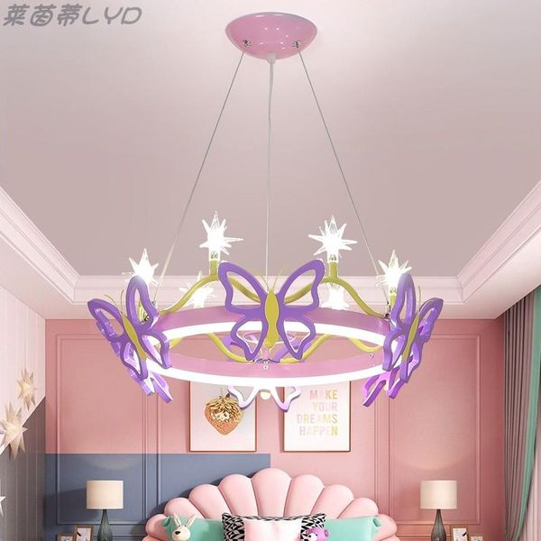

pendant lamps children 's room chandelier butterfly crown cartoon personal creative ins internet celebrity modern simple led warm princ