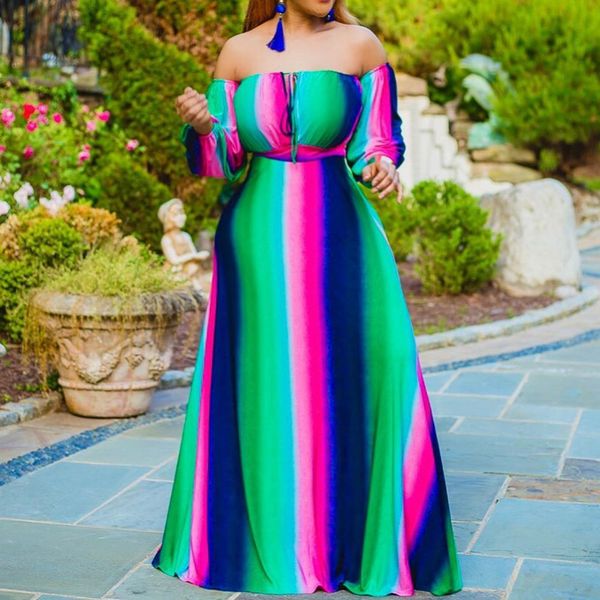 

color block off shoulder long dress tie dye bandage women casual beach holiday vestidos ladies summer autumn maxi dress, White