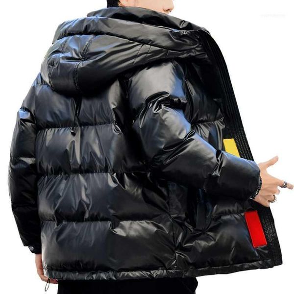 

men's down & parkas winter cotton padded bright hooded jacket oversize light waterproof warm coat parka snow outer streetwear clo, Black