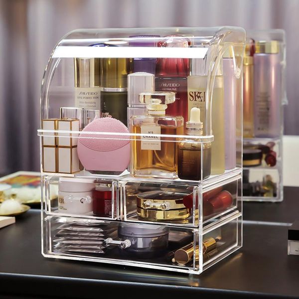 

transparent and dustproof cosmetic box two layer lipstick skin care product storage acrylic dressing table makeup boxes & bins