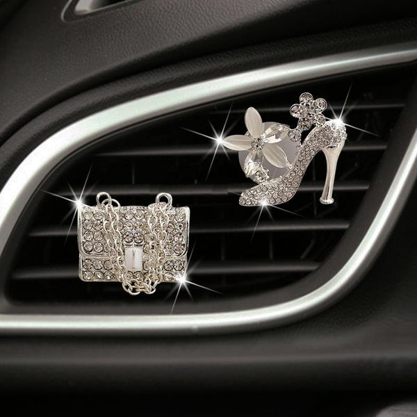 

car air freshener shiny crystal high heels lady bag perfume decoration clip